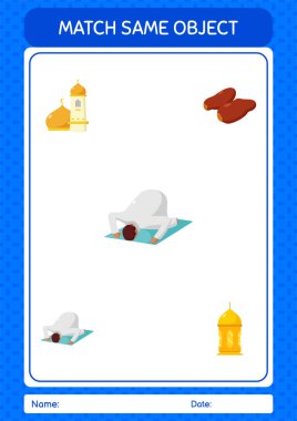 Aynı nesne oyunu ramazan simgesi ile eşleştir. Anaokulu öğrencilerinin çalışma listesi, çocukların faaliyet listesi.