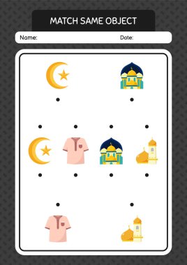 Aynı nesne oyunu ramazan simgesi ile eşleştir. Anaokulu öğrencilerinin çalışma listesi, çocukların faaliyet listesi.
