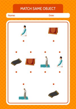 Aynı nesne oyunu ramazan simgesi ile eşleştir. Anaokulu öğrencilerinin çalışma listesi, çocukların faaliyet listesi.