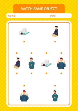 Aynı nesne oyunu ramazan simgesi ile eşleştir. Anaokulu öğrencilerinin çalışma listesi, çocukların faaliyet listesi.