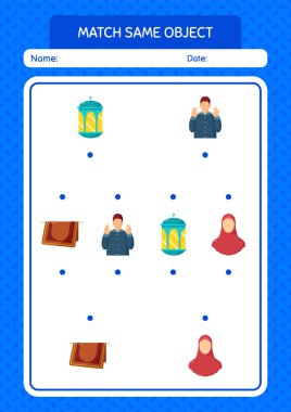 Aynı nesne oyunu ramazan simgesi ile eşleştir. Anaokulu öğrencilerinin çalışma listesi, çocukların faaliyet listesi.