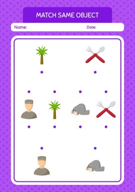 Aynı nesne oyunu ramazan simgesi ile eşleştir. Anaokulu öğrencilerinin çalışma listesi, çocukların faaliyet listesi.