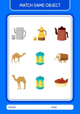 Aynı nesne oyunu ramazan simgesi ile eşleştir. Anaokulu öğrencilerinin çalışma listesi, çocukların faaliyet listesi.