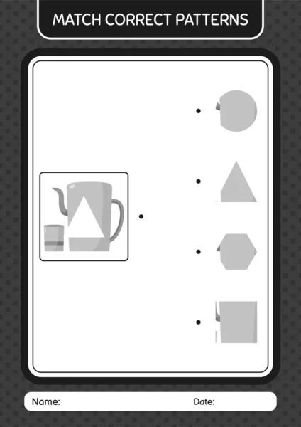 Match Jeu Modèle Avec Théière Arabe Feuille Travail Pour Enfants — Image vectorielle