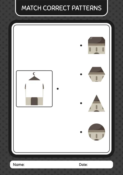 Match Patroon Spel Met Moskee Werkblad Voor Kleuters Activiteitenblad Voor — Stockvector