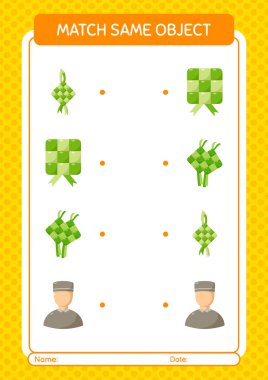 Aynı nesne oyunu ramazan simgesi ile eşleştir. Anaokulu öğrencilerinin çalışma listesi, çocukların faaliyet listesi.