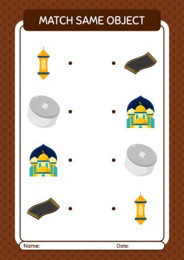 Aynı nesne oyunu ramazan simgesi ile eşleştir. Anaokulu öğrencilerinin çalışma listesi, çocukların faaliyet listesi.