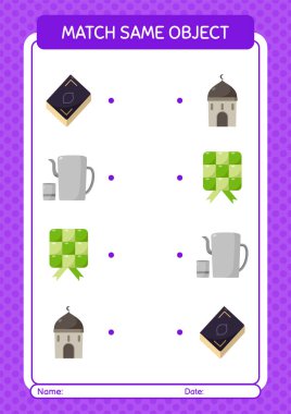 Aynı nesne oyunu ramazan simgesi ile eşleştir. Anaokulu öğrencilerinin çalışma listesi, çocukların faaliyet listesi.