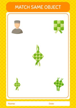 Aynı nesne oyunu ramazan simgesi ile eşleştir. Anaokulu öğrencilerinin çalışma listesi, çocukların faaliyet listesi.