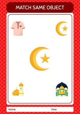 Aynı nesne oyunu ramazan simgesi ile eşleştir. Anaokulu öğrencilerinin çalışma listesi, çocukların faaliyet listesi.