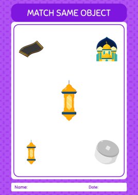 Aynı nesne oyunu ramazan simgesi ile eşleştir. Anaokulu öğrencilerinin çalışma listesi, çocukların faaliyet listesi.