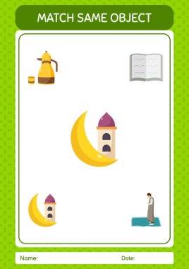 Aynı nesne oyunu ramazan simgesi ile eşleştir. Anaokulu öğrencilerinin çalışma listesi, çocukların faaliyet listesi.