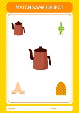 Aynı nesne oyunu ramazan simgesi ile eşleştir. Anaokulu öğrencilerinin çalışma listesi, çocukların faaliyet listesi.