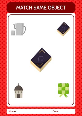 Aynı nesne oyunu ramazan simgesi ile eşleştir. Anaokulu öğrencilerinin çalışma listesi, çocukların faaliyet listesi.