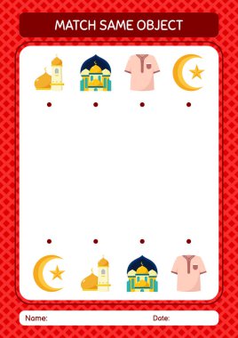 Aynı nesne oyunu ramazan simgesi ile eşleştir. Anaokulu öğrencilerinin çalışma listesi, çocukların faaliyet listesi.