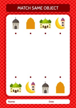 Aynı nesne oyunu ramazan simgesi ile eşleştir. Anaokulu öğrencilerinin çalışma listesi, çocukların faaliyet listesi.