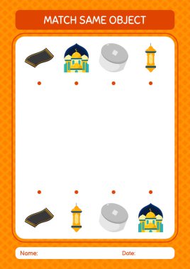 Aynı nesne oyunu ramazan simgesi ile eşleştir. Anaokulu öğrencilerinin çalışma listesi, çocukların faaliyet listesi.