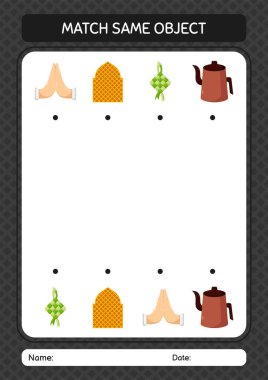 Aynı nesne oyunu ramazan simgesi ile eşleştir. Anaokulu öğrencilerinin çalışma listesi, çocukların faaliyet listesi.