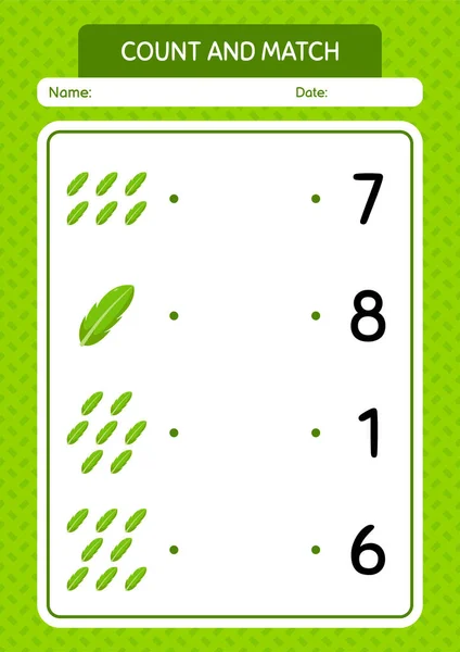 Count Match Game Banana Leaf Worksheet Preschool Kids Kids Activity — Vector de stock