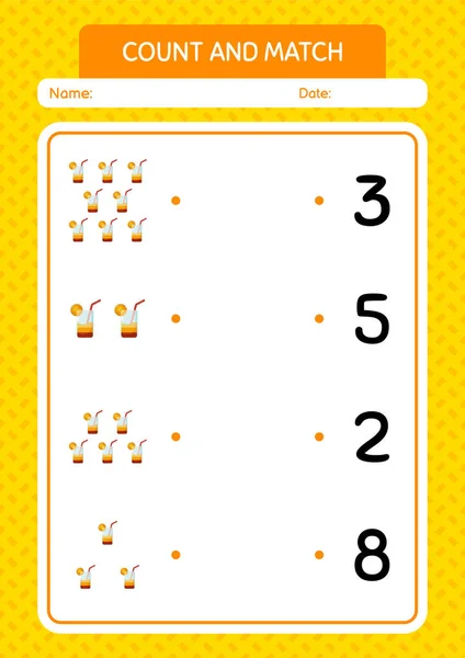 Count Match Game Cocktail Worksheet Preschool Kids Kids Activity Sheet — Vetor de Stock