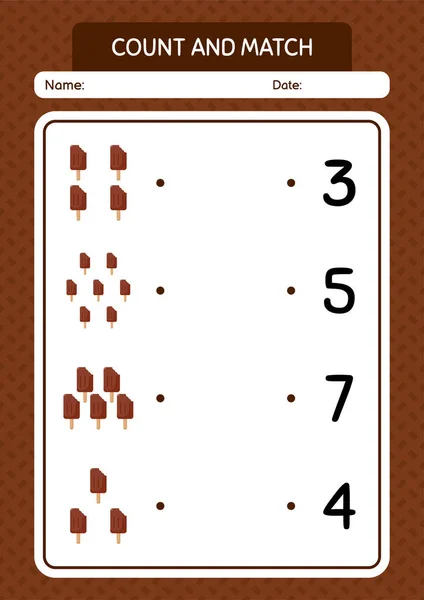 Tel Match Spel Met Ijs Werkblad Voor Kleuters Activiteitenblad Voor — Stockvector