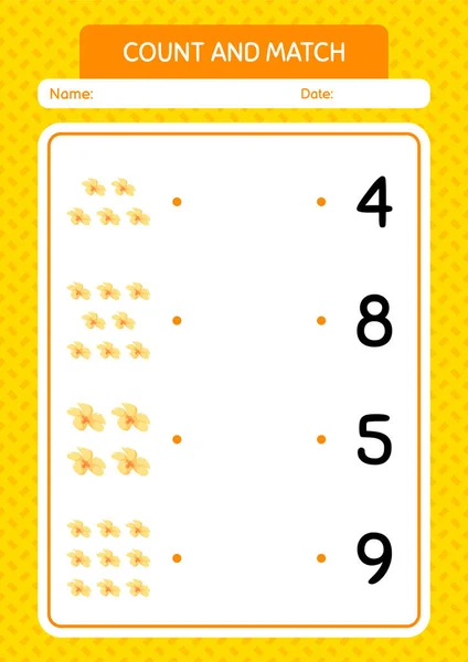 Count Match Game Flower Worksheet Preschool Kids Kids Activity Sheet — 스톡 벡터