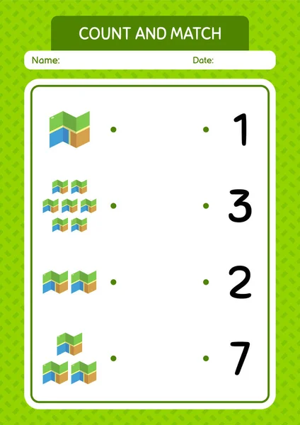 Count Match Game Map Worksheet Preschool Kids Kids Activity Sheet — стоковый вектор