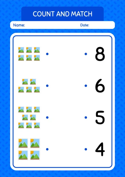 Count Match Game Photograph Worksheet Preschool Kids Kids Activity Sheet — Image vectorielle