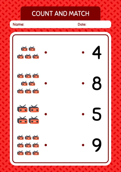 Count Match Game Radio Worksheet Preschool Kids Kids Activity Sheet — Stockový vektor
