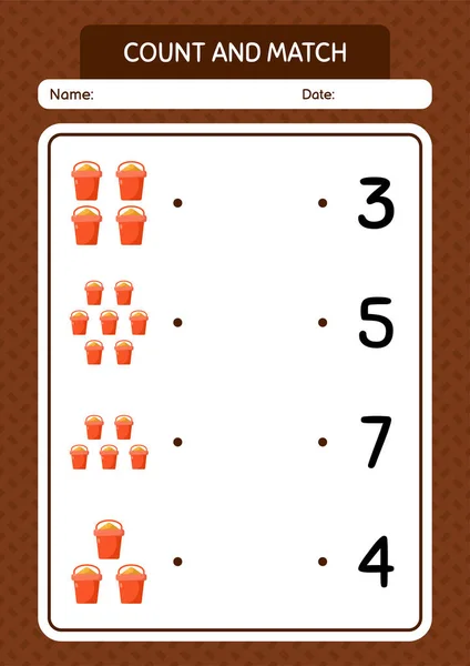 Räkna Och Matcha Spel Med Sand Hink Kalkylblad För Förskolebarn — Stock vektor