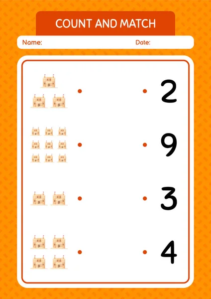 Contar Combinar Jogo Com Palácio Areia Planilha Para Crianças Pré — Vetor de Stock