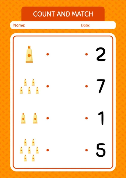 Count Match Game Sunblock Worksheet Preschool Kids Kids Activity Sheet — Stockový vektor