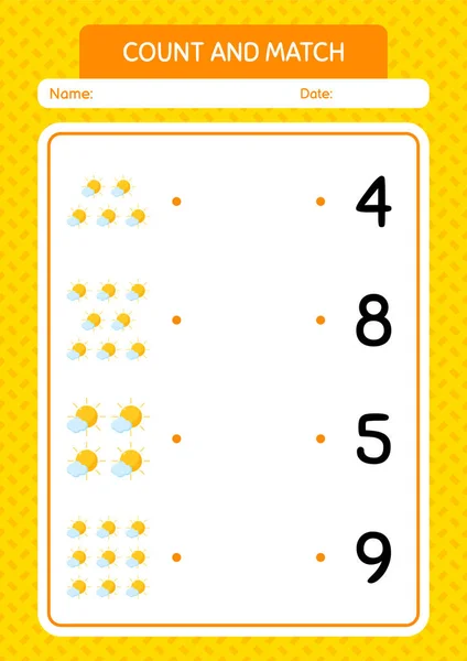 Count Match Game Sun Worksheet Preschool Kids Kids Activity Sheet — стоковый вектор