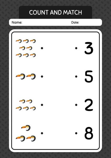 Tel Match Spel Met Toucan Werkblad Voor Kleuters Activiteitenblad Voor — Stockvector