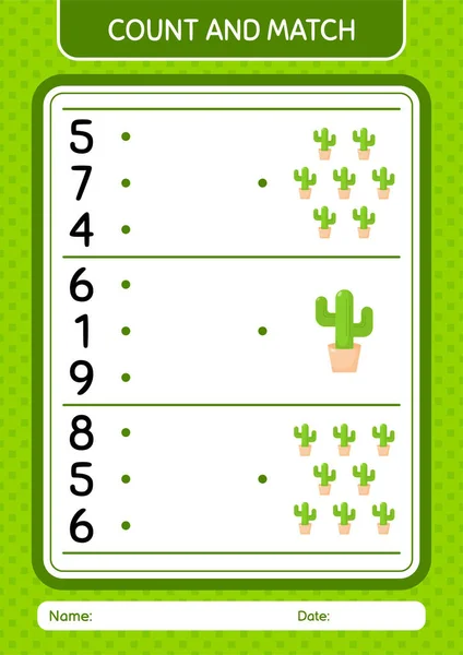 Contar Combinar Jogo Com Cacto Planilha Para Crianças Pré Escolares —  Vetores de Stock
