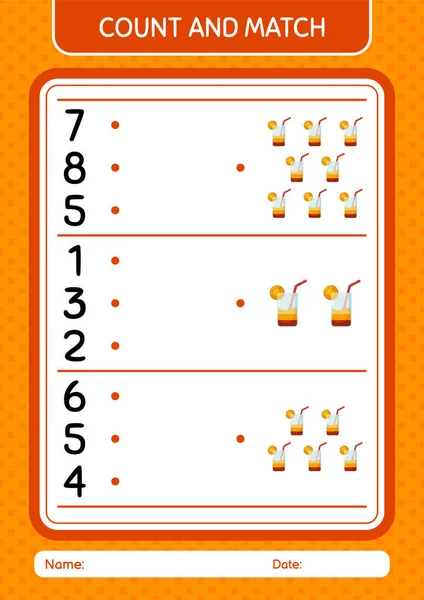 Count Match Game Cocktail Worksheet Preschool Kids Kids Activity Sheet — 스톡 벡터