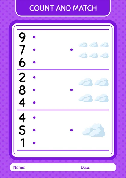 Count Match Game Cloud Worksheet Preschool Kids Kids Activity Sheet — Vetor de Stock