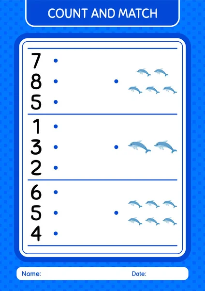 Count Match Game Dolphin Worksheet Preschool Kids Kids Activity Sheet — Stock Vector