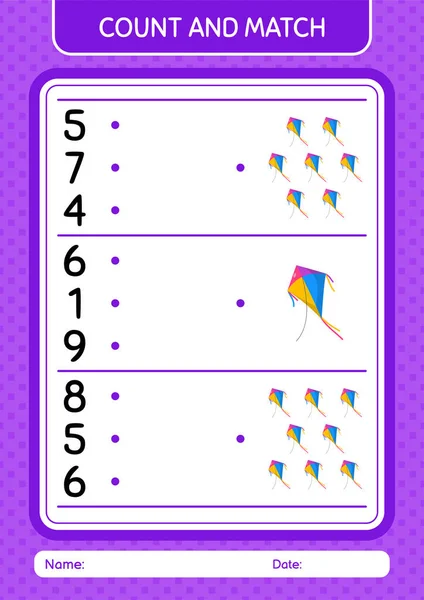 Count Match Game Kite Worksheet Preschool Kids Kids Activity Sheet — Stockvektor
