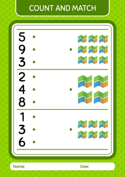 Count Match Game Map Worksheet Preschool Kids Kids Activity Sheet — Stock Vector