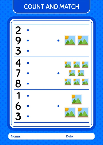 Count Match Game Photograph Worksheet Preschool Kids Kids Activity Sheet — Stock Vector