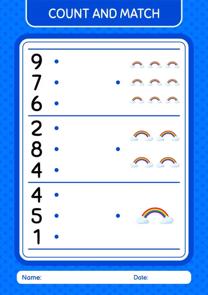 用彩虹计数并匹配游戏 学前儿童工作坊 儿童活动单张 — 图库矢量图片