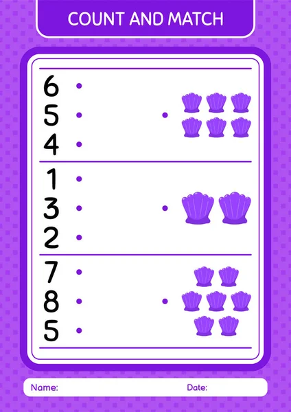 Count Match Game Shells Worksheet Preschool Kids Kids Activity Sheet — Image vectorielle