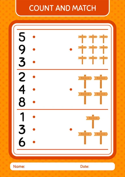 Count Match Game Sign Board Worksheet Preschool Kids Kids Activity — Stock Vector