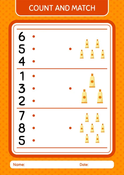 Count Match Game Sunblock Worksheet Preschool Kids Kids Activity Sheet — Stockový vektor