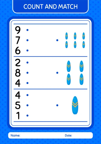 Count Match Game Surfboard Worksheet Preschool Kids Kids Activity Sheet — стоковый вектор