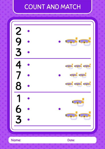 Count Match Game Swimming Goggles Worksheet Preschool Kids Kids Activity — Vetor de Stock