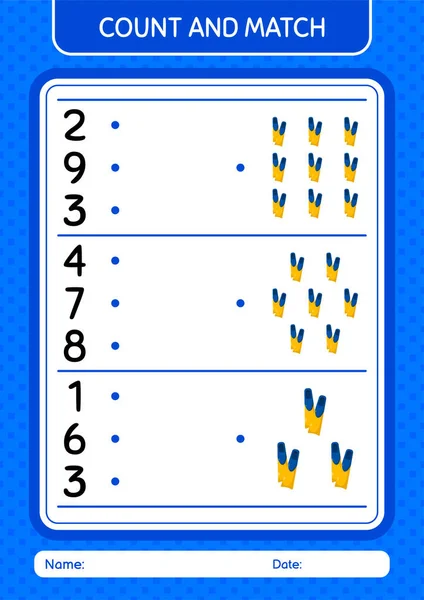 Count Match Game Swimming Fins Worksheet Preschool Kids Kids Activity — Stock Vector