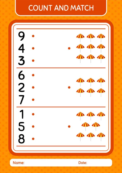 Count Match Game Umbrella Worksheet Preschool Kids Kids Activity Sheet —  Vetores de Stock