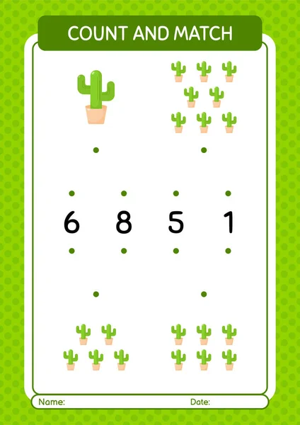 Count Match Game Cactus Worksheet Preschool Kids Kids Activity Sheet — Stock Vector